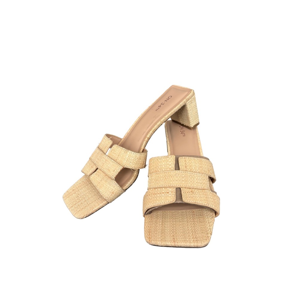 On 34th Beatris Block Heel Sandals Woven Raffia Womens Size 11M NIB Chic Casual‎